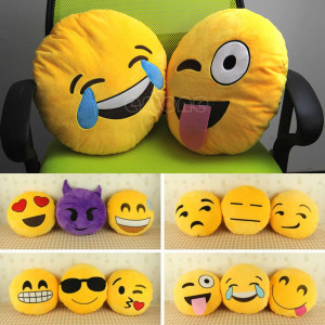 smiley emoticon yellow round cushion pillow stuffed plush toy doll