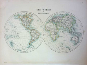 World in Hemispheres Johnston Antique Map c1886