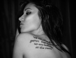 black and white, quote, saying, shoulder, tattoo
