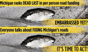 Michigan road funding billboards highlight pothole problem