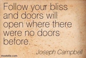 Follow your bliss and doors will open where there were no doors before ...