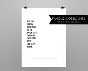 Hemingway A MOVEABLE FEAST// quote poster // Select a Size // black ...