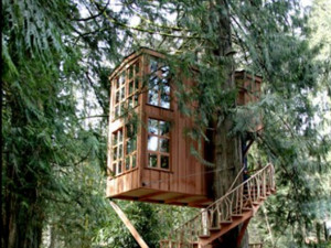 The Tree House Point hotel in Washington State serves as a two-story ...