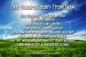 One Hundred Years from Now Teacher Appreciation Poem
