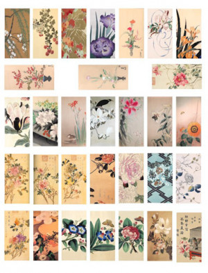 vintage asian chinese japanese watercolor flowers clip art 1x2 inch ...