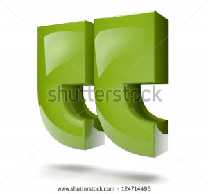 render of green reflective quotes sign - stock photo