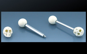Steel Barbell Bone Skull 14gauge, Tongue Ring, Body Piercing Jewelry
