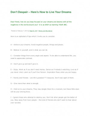 Don’t Despair – Here’s How to Live Your Dreams