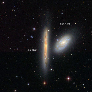Color corrected SDSS image of region near spiral galaxies NGC 4298 and