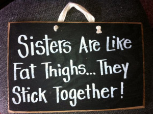 Sisters are like FAT THIGHS They stick together sign funny sister gift