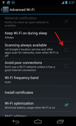 Android 4.3 Scans Wifi Even When It Is Switched Off: How To Stop?
