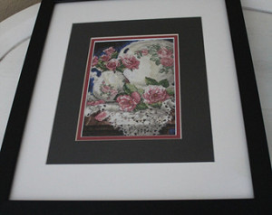 Framed Tea Rose Cross Stitch- Gorge ous Detail and Color ...