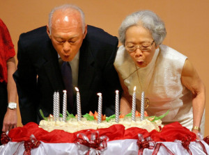 Senior Minister Lee Kuan Yew and his wife blowing out candles on his ...