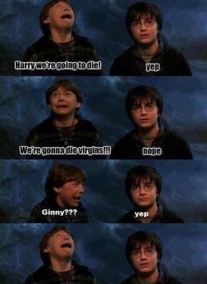 die, funny, ginny, harry potter, lol, ron weasley, text