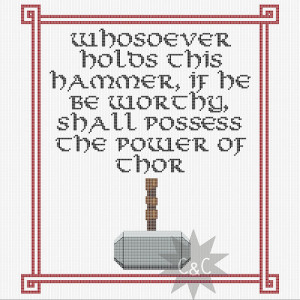 Thor's Hammer quote counted cross stitch PDF pattern