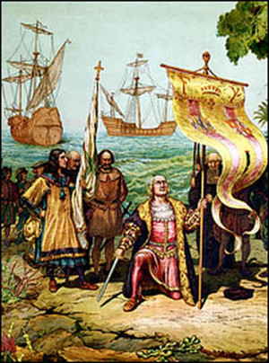 hide caption Columbus gets the credit for being the first to land on ...