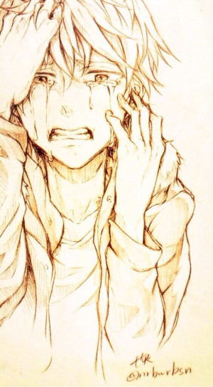 anime art anime boy crying sad depressed tears pencil drawing graphite ...