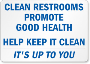Commercial Bathroom Stalls on Clean Restrooms Sign By Mishal