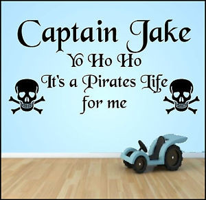 BOYS BEDROOM PLAYROOM WALL ART STICKER QUOTE PIRATE SKULL PERSONALISED ...