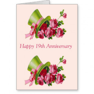 Top hat and flowers, Happy 19th Anniversary Greeting Cards