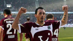Sergio Pinto of Hannover after scoring the third goal