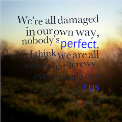 We\'re all damaged in our own way, nobody\'s *perfect. I think we are ...