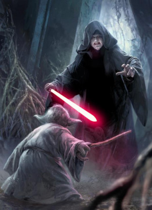 Yoda experiences a vision of Darth Sidious in the cave