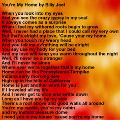 You're My Home by Billy Joel: Every lyric of this song means home to ...