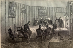 SCENE AT THE DEATH-BED OF PRESIDENT LINCOLN .