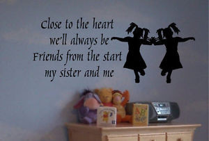 Twins Sisters Cute Silhouette Wall Quote Decor Decal