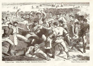 Holiday in Camp: Civil War soldiers playing a light game of rugby in ...
