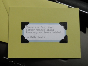 LEWIS quote, chartreuse w/light blue trim, folded notecard ...