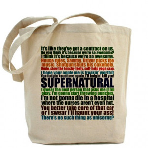 ... > Driver Picks The Music Bags & Totes > Supernatural Quotes Tote Bag
