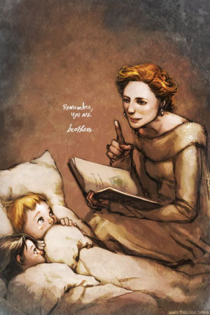 Frigga with a young Loki and Thor.