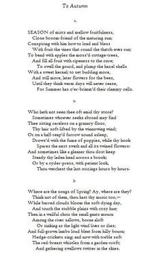 To Autumn - John Keats (1795-1821) One of my favorite poems. You have ...