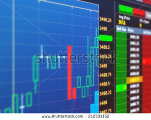 News, graph and forex quotes on screen - stock photo
