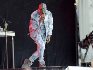 Kanye West on stage performing