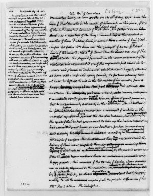 letter written by Thomas Jefferson in 1813 to Paul Allen with a ...