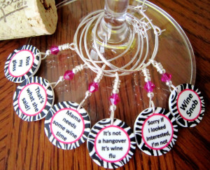 ... Out - Bachelorette Party Wine Glass Charms Funny Sayings - Set of Six