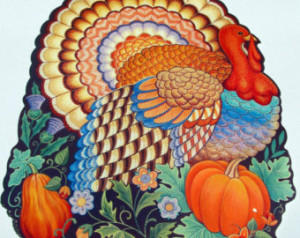 Retro Hallmark Thanksgiving Vintage Colorful Turkey Pumpkin Die Cut ...