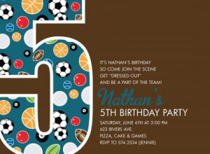 5th Birthday Sports Chocolate Birthday Invitations