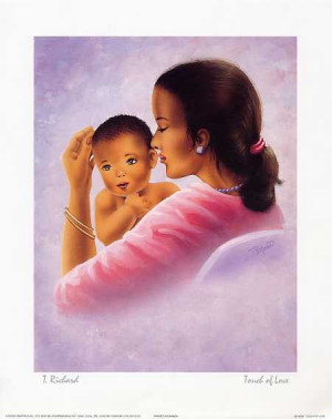 ... African American mother caresses her child in this touching black art
