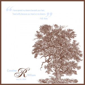 Monogrammed wedding handkerchief with oak tree and quote, for men