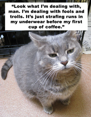 ... Runs In My Underwear Before My First Cup Of Coffee ” ~ Cat Quotes