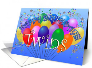 Happy Birthday Twins Cheerful Colorful Party Balloon birthday bunch ...