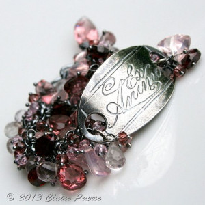 off - Gemstone Charm Bracelet, Latin Quote Bracelet, Pink Gemstones ...