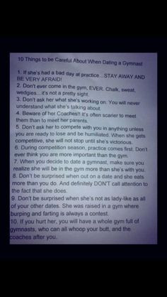 ... dating a gymnast this list is so accurate more numbers 10 gymnastics
