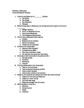 Book Test for Farewell to Manzanar by Jeanne Wakatsuki Houston