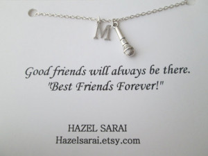 Microphone, Initial Friendship Necklace- Friend Quote Card
