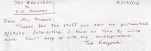 Ted Kaczynski receives over 50 letters a day and takes
